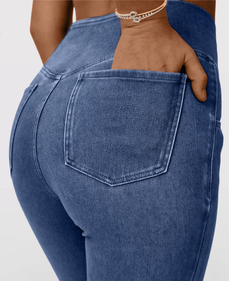 Calça Jeans de Cintura Alta Cruzada [CALÇA MAGICA 🔥]